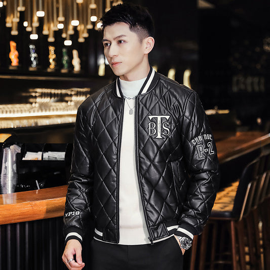 Faux Leather Baseball Jacket