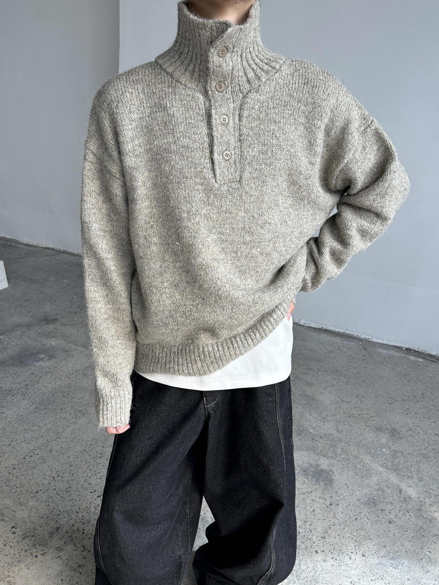 Oversized Half-Button Knit Pullover