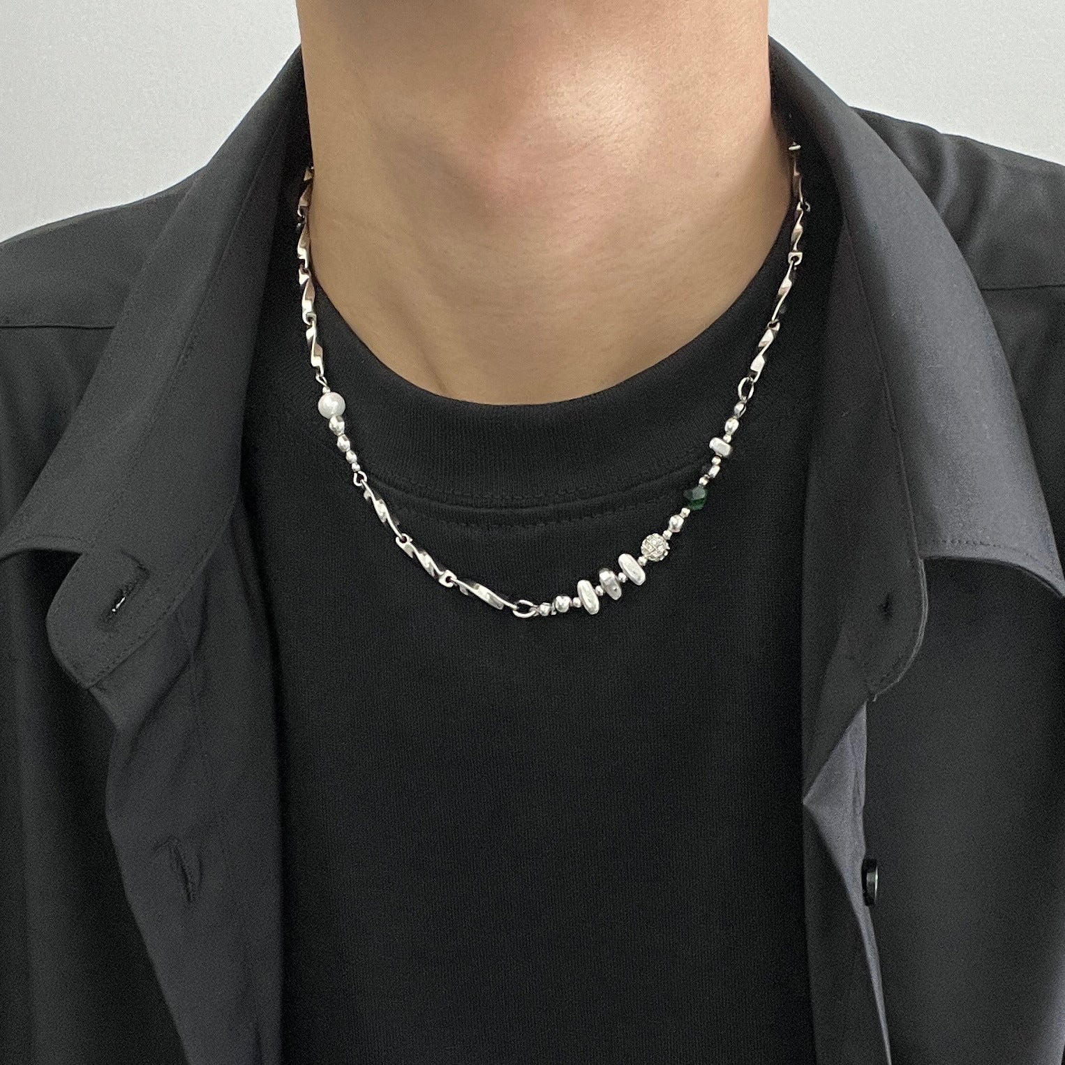 Splicing titanium steel necklace men's tide hip-hop niche high-end design sense handsome clavicle chain men's cold style accessories men