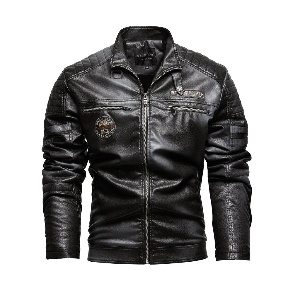 Cross-border men's leather jacket 2022 new men's pu leather jacket European and American motorcycle suit plus velvet leather jacket men's jacket