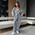 Acid Wash Zip Up Hoodie and Wide Leg Sweatpants Set
