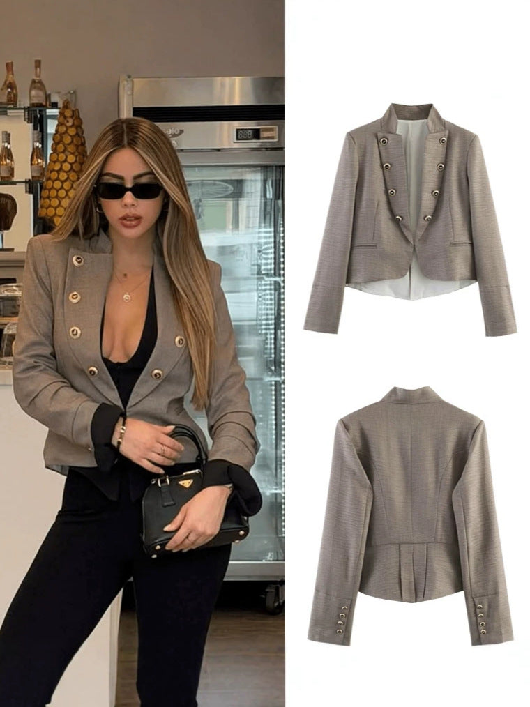 Women's Cropped Stand-Collar Blazer