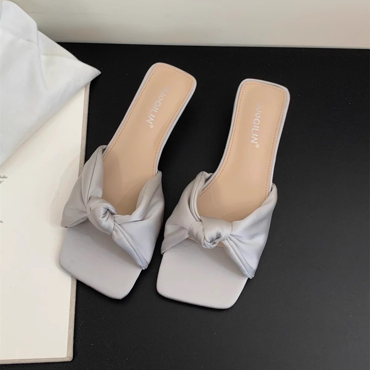 Satin Bow Low-Heel Sandals