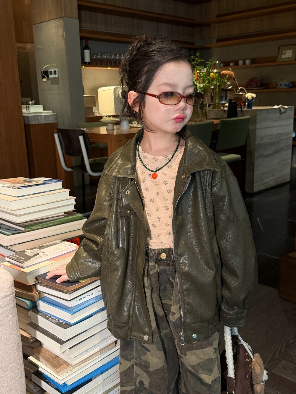 Girls' Zip-Collar Faux-Leather Jacket