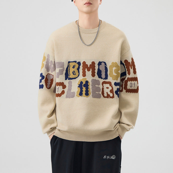 Intarsia Block Letter Oversized Knit