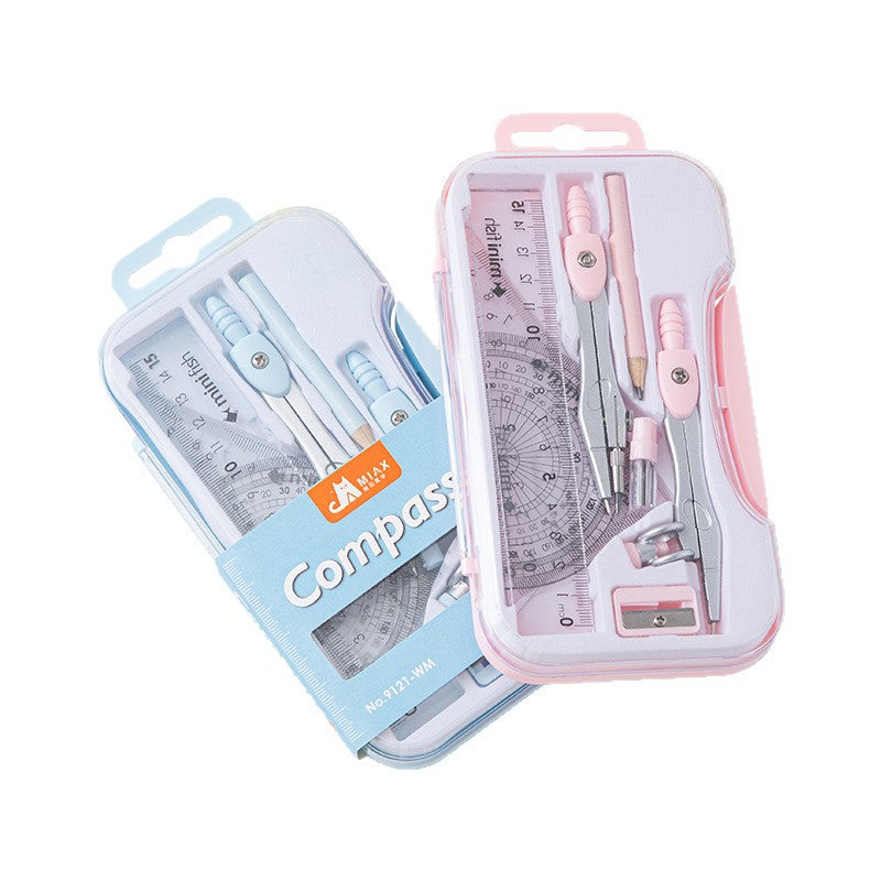 Student-specific compass assembly: nine-piece set, ruler, pencil sharpener, drawing design exam standard, drafting tool, compass