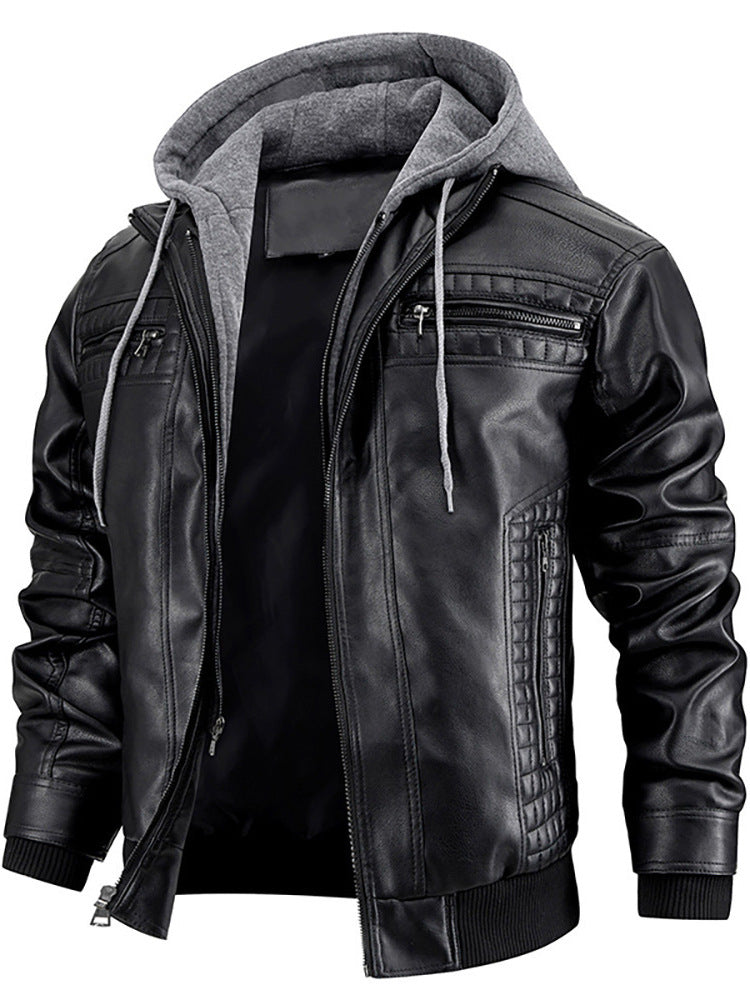 PU Leather Hooded Jacket