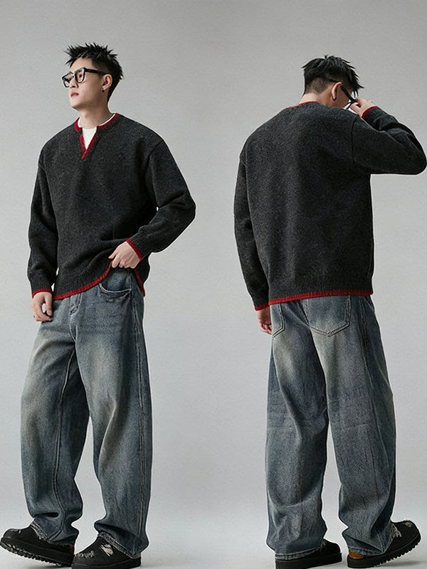 Urban Notch-Neck Knit Sweater