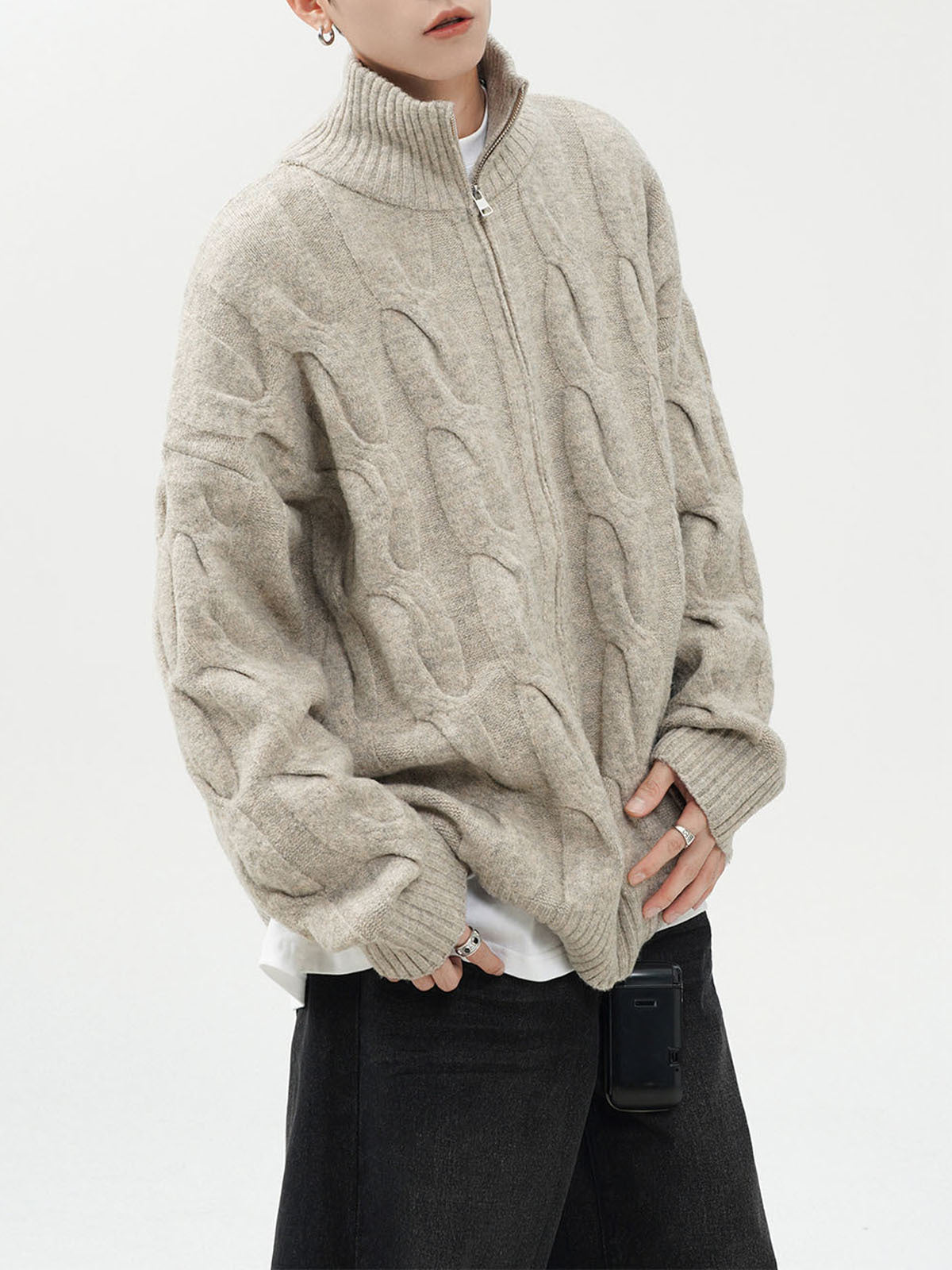 Cable Knit Full-Zip Cardigan