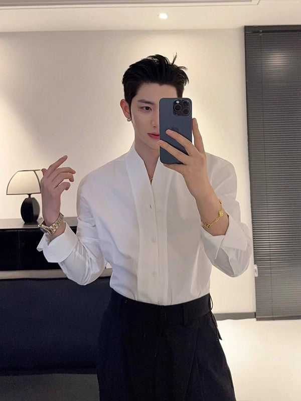 Minimalist Mandarin Collar Technical Dress Shirt