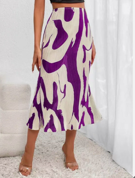 Abstract Print Pleated Midi Skirt