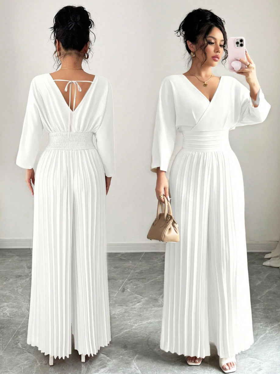 Elegant Pleated Wide Leg Jumpsuit
