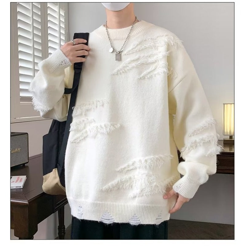 Men's Oversized Distressed Knit Sweater.