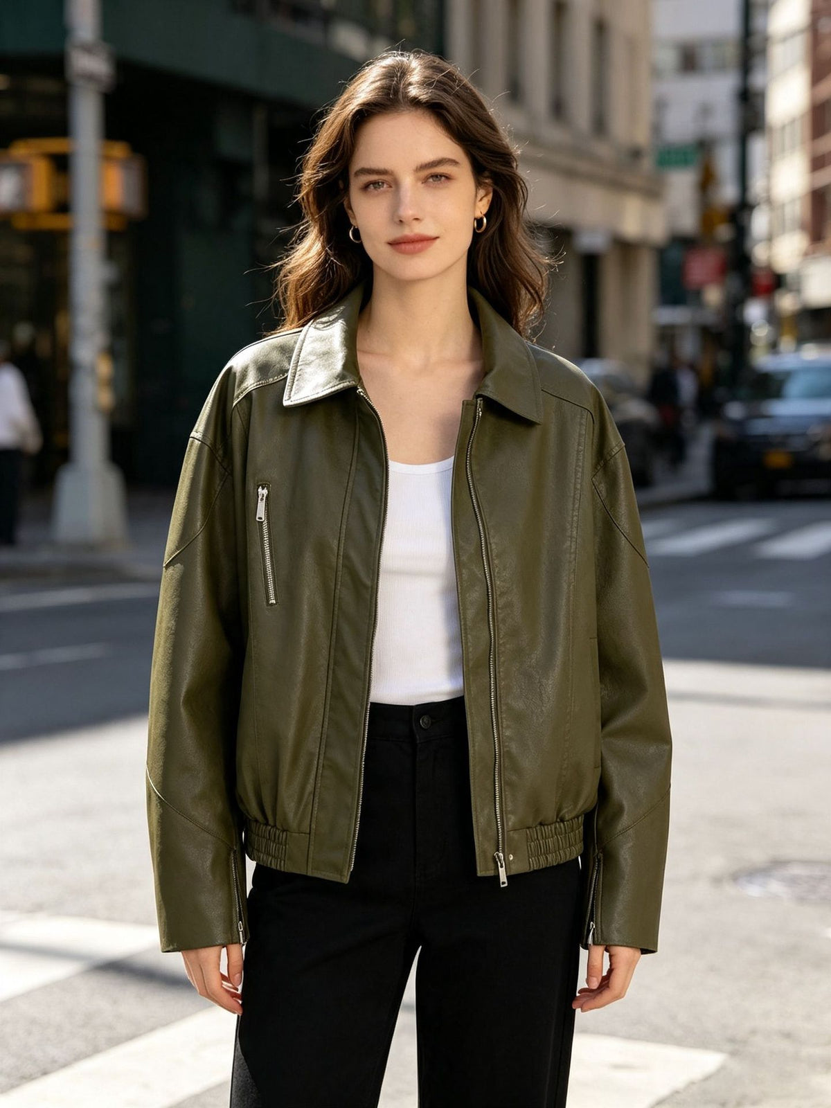 Women's Olive Zip-Pocket Jacket