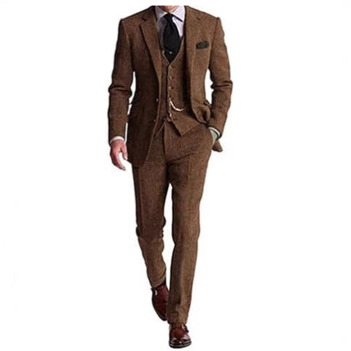 Men’s Herringbone Slim-Fit Three-Piece Suit