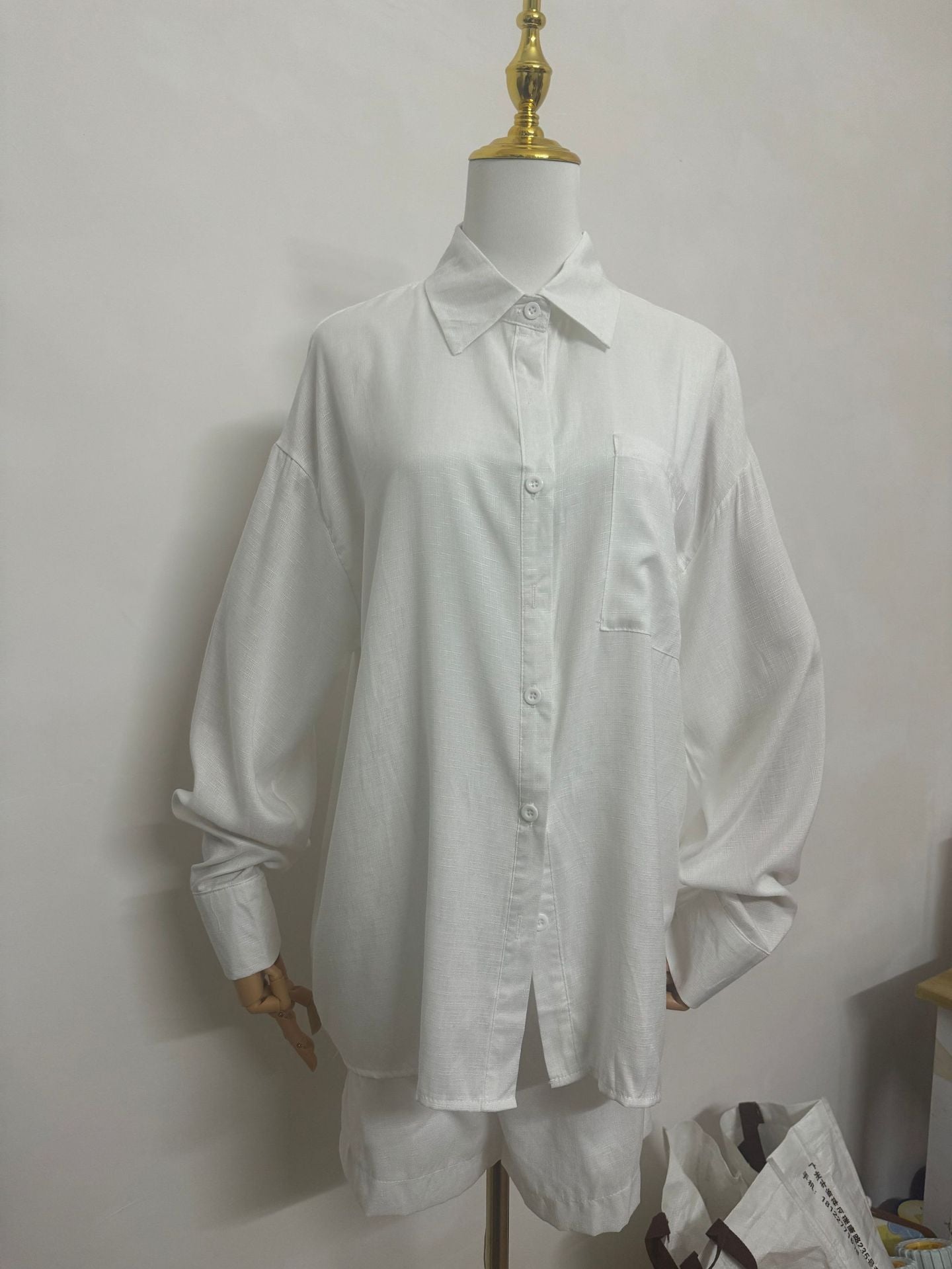 Chic Collared Shirt and High Waist Shorts Matching Set