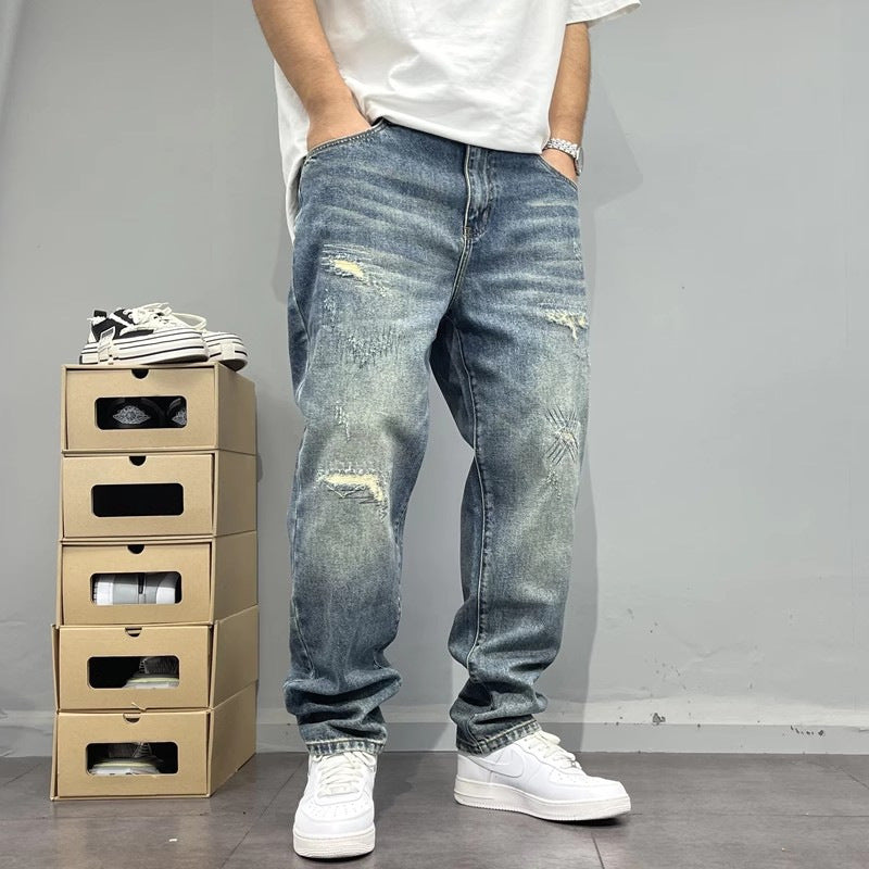 Distressed Straight-Leg Streetwear Denim