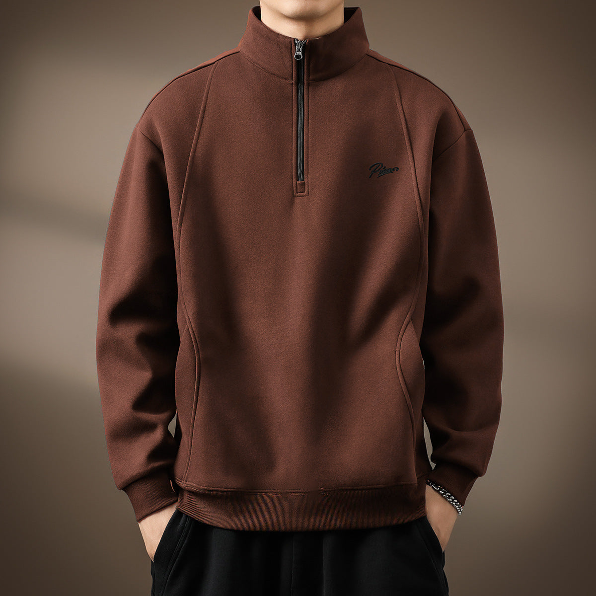 Half-Zip Stand Collar Sweatshirt