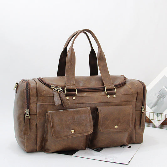Men's Large Capacity Vintage Duffle Bag, Gym Bag, Multi Pocket, One Shoulder Crossbody Bag, Short Business Travel Bag, Men's Bag