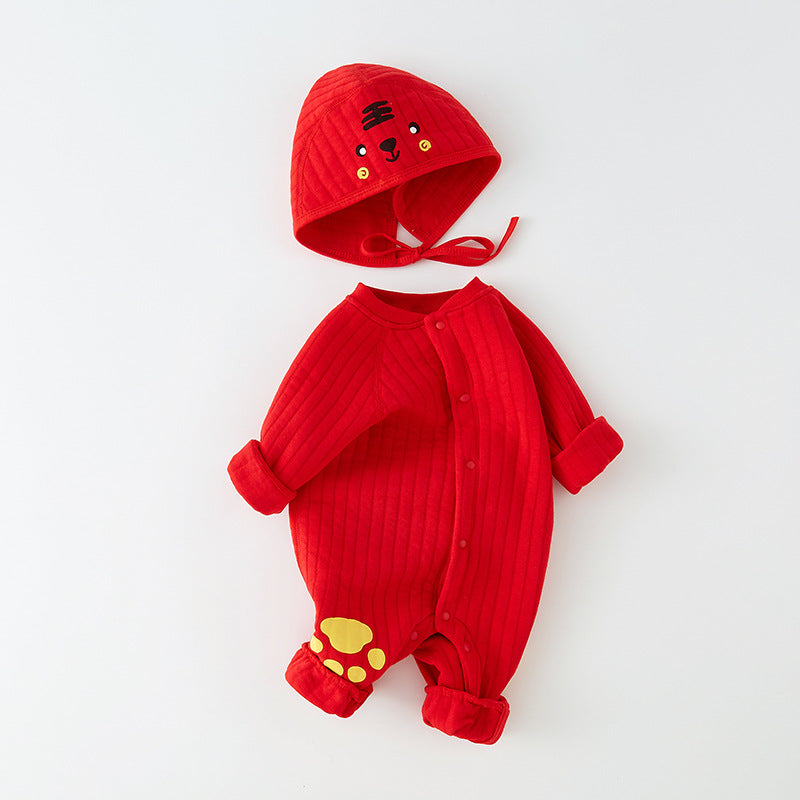 Hooded Cotton-Padded Baby Jumpsuit