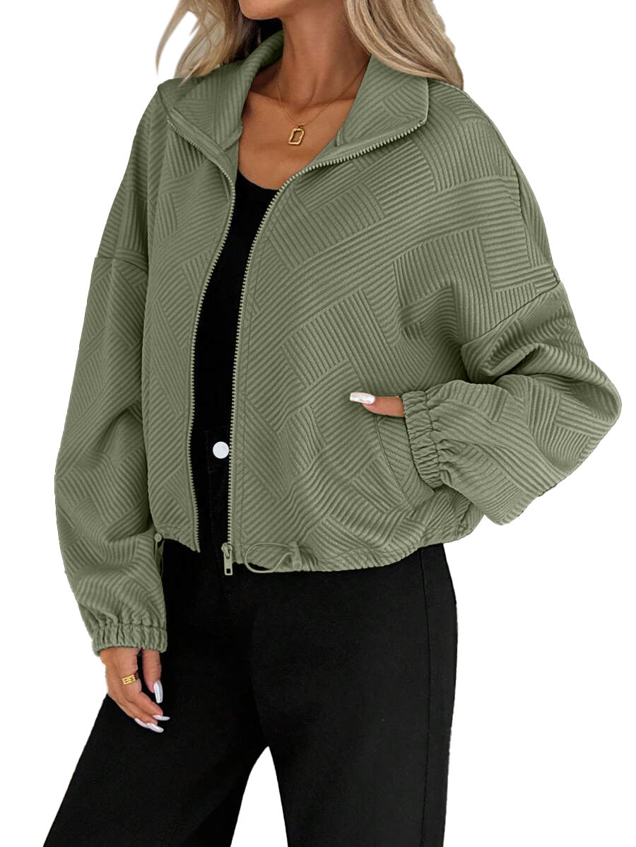Textured High Neck Drawstring Jacket