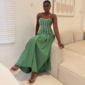 Color-Block Off-Shoulder Pleated Dress