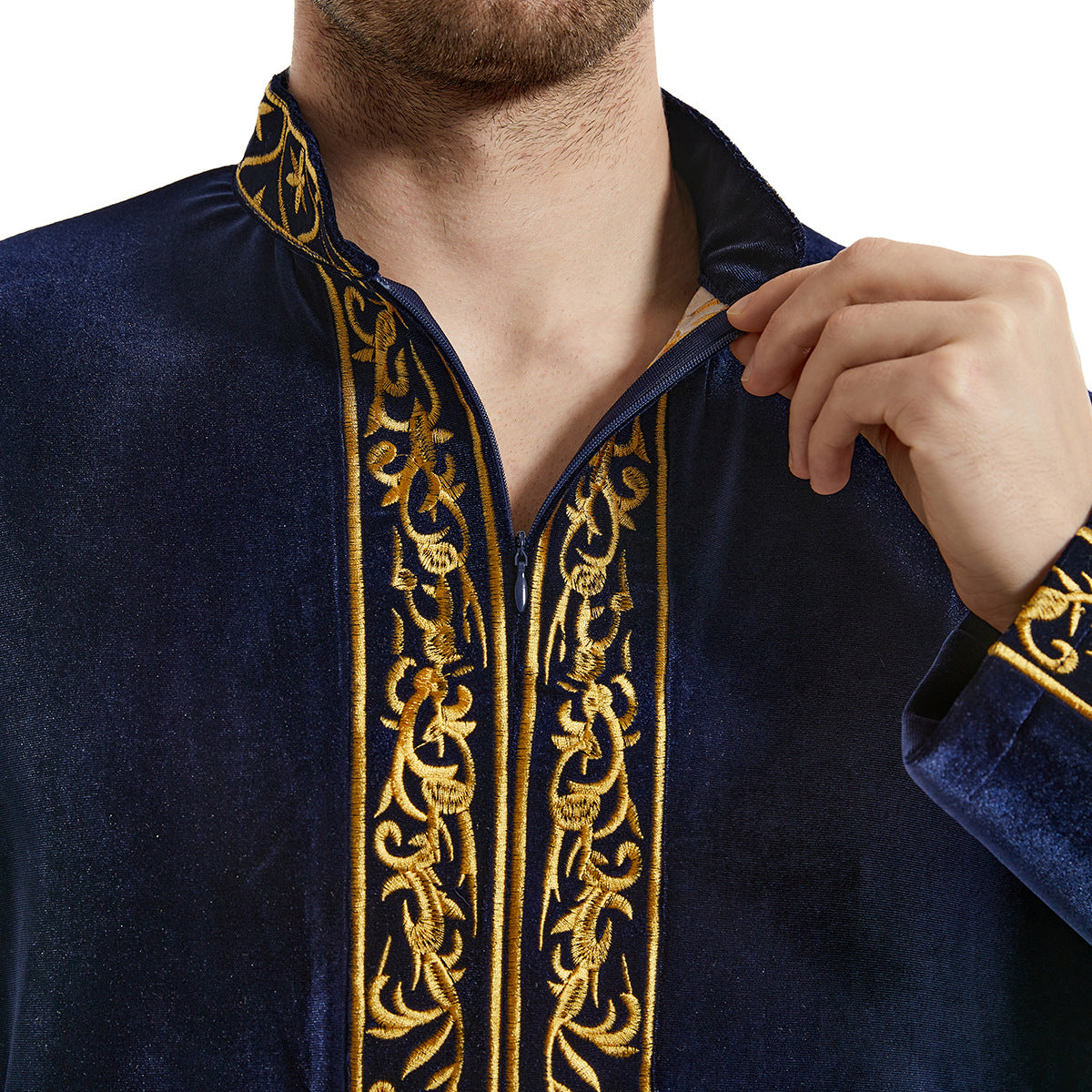 Gold-Embroidered Velvet Kaftan