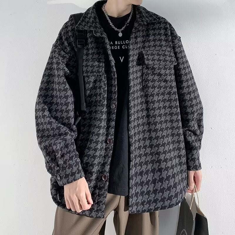 Vintage-Style Houndstooth Overshirt