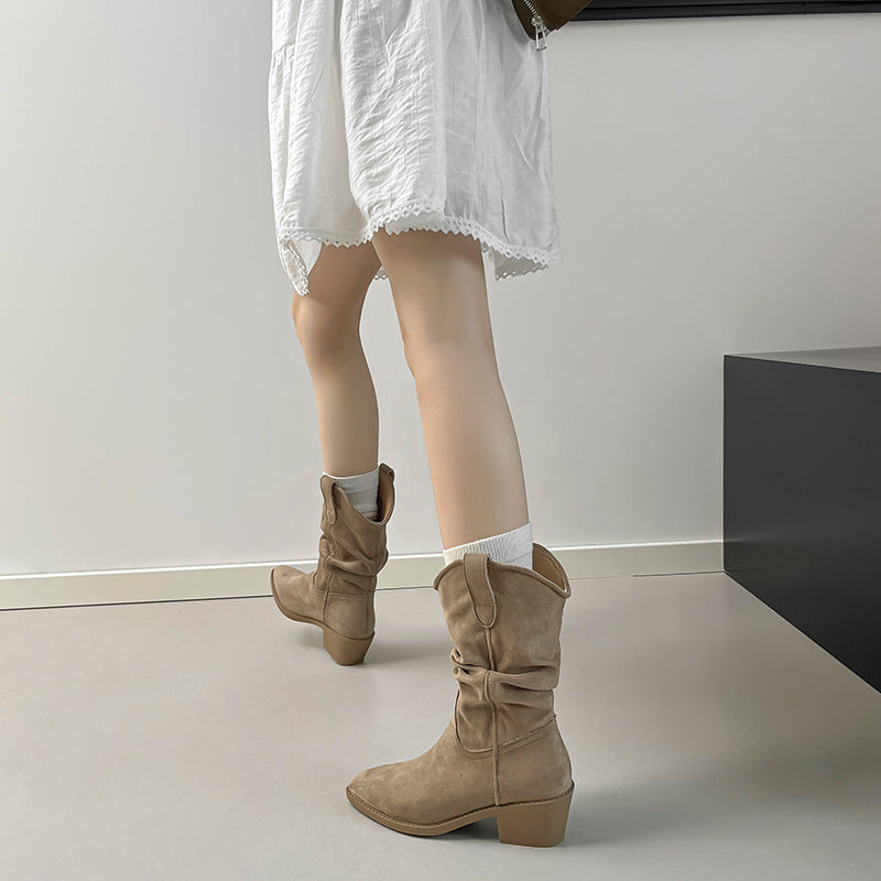 Vintage Mid-Calf Block-Heel Boots