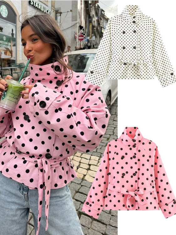 Women's Polka-Dot Belted Trench Jacket
