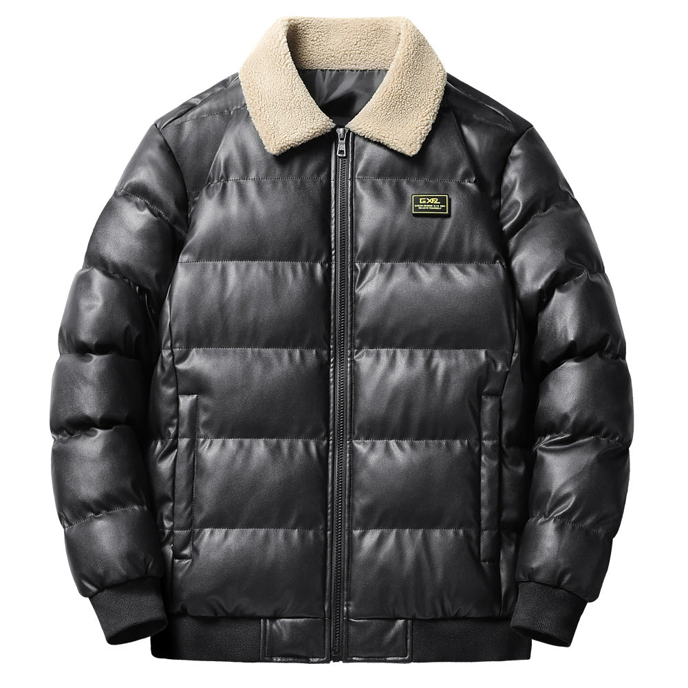 Men's Faux Leather Puffer Jacket