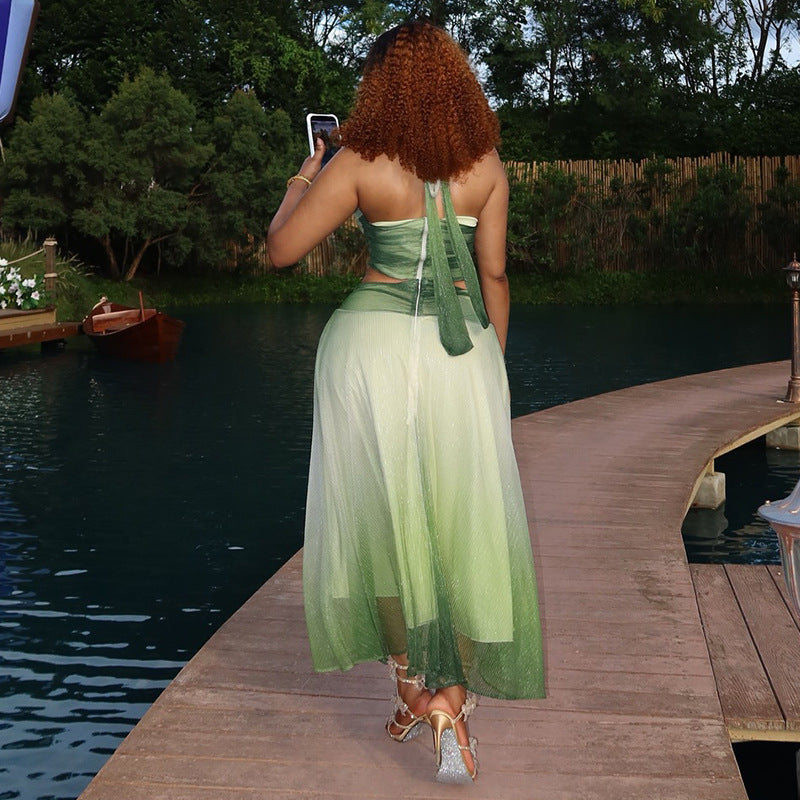 Gradient Halter Skirt Set