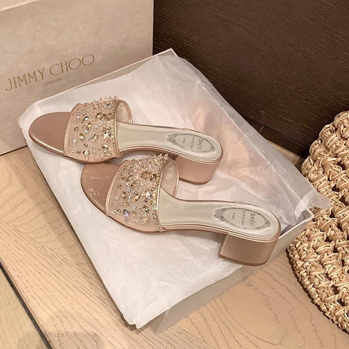 Rhinestone Mesh Heel Slides
