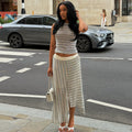 Sleeveless Striped Top & Slit Skirt Set