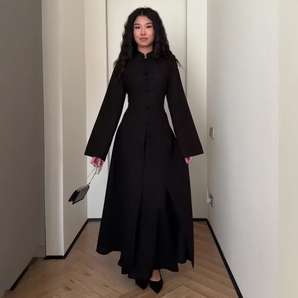 Elegant Traditional Frog Button Long Coat and Skirt Set