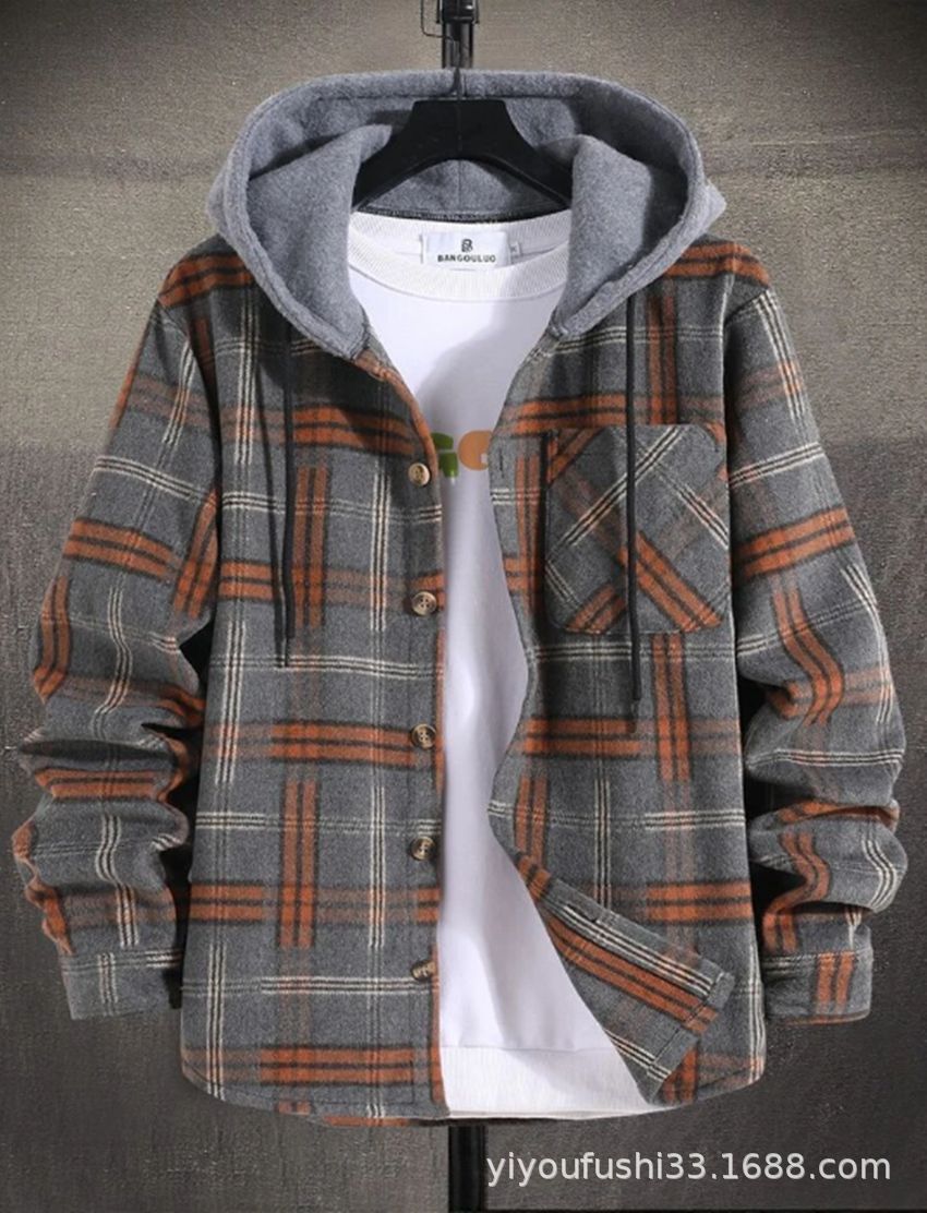 Hooded Plaid Flannel Jacket