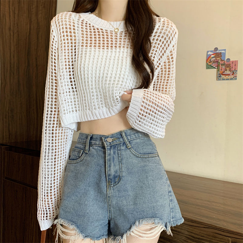 Hollow-Knit Crop Top
