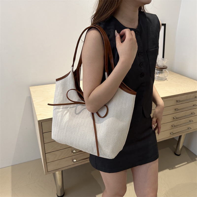 Minimalist Canvas Tote Bag with Bow Accent