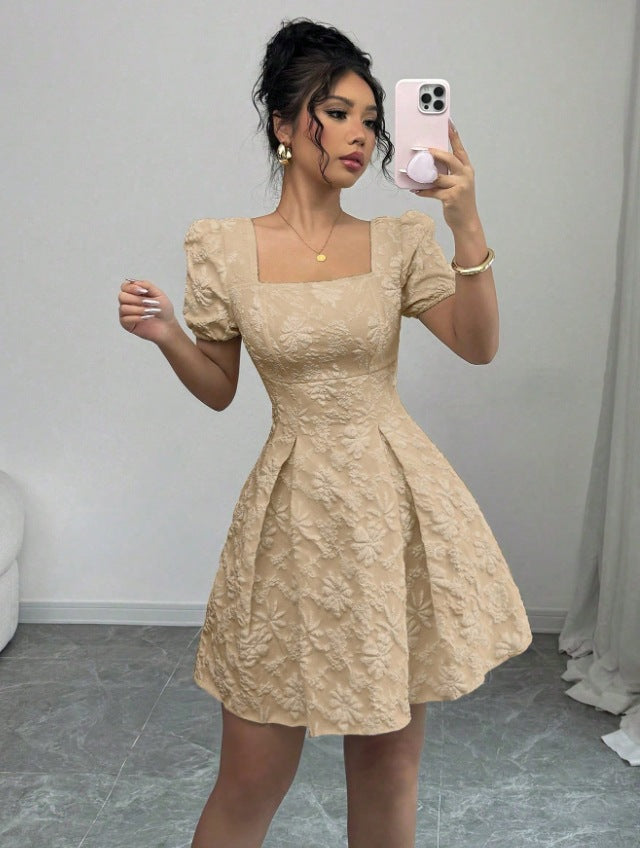 Elegance Jacquard Puff Sleeve Dress