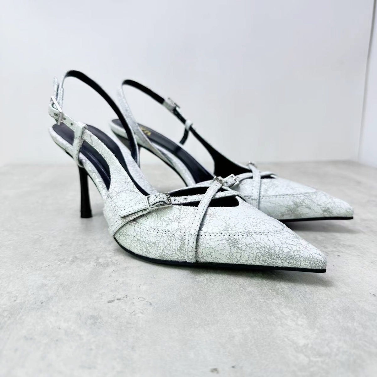 Buckle-Strap Slingback Heels – color detail