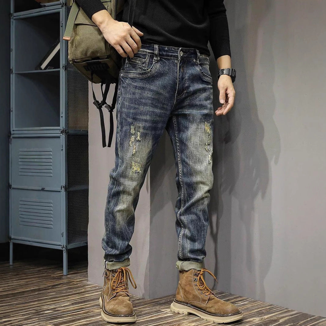Slim-Fit Distressed Stretch Denim