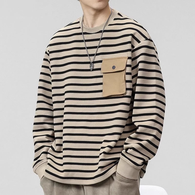 Striped Pocket Crewneck Sweatshirt