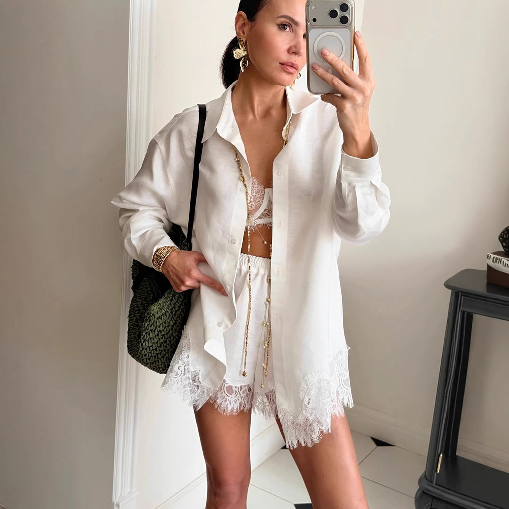 Lace Trim Two Piece Shirt