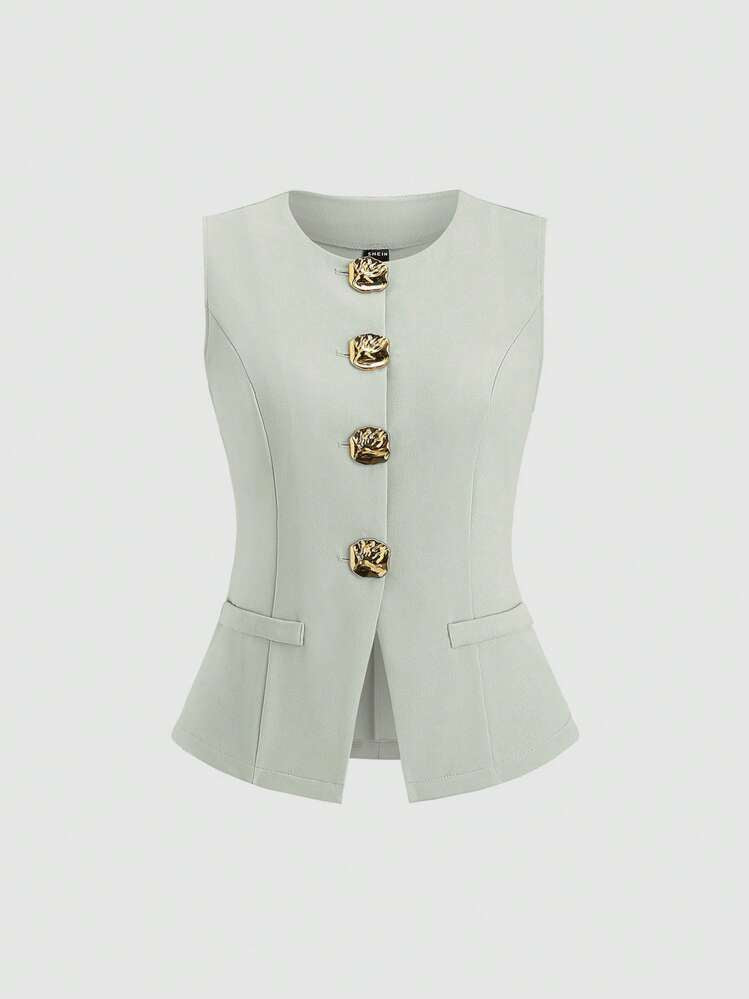 Sculpted Statement Button Vest