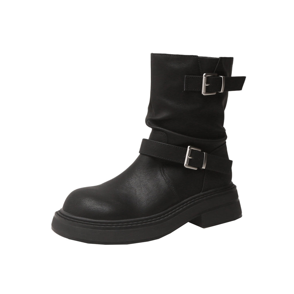 Buckle Block-Heel Boots