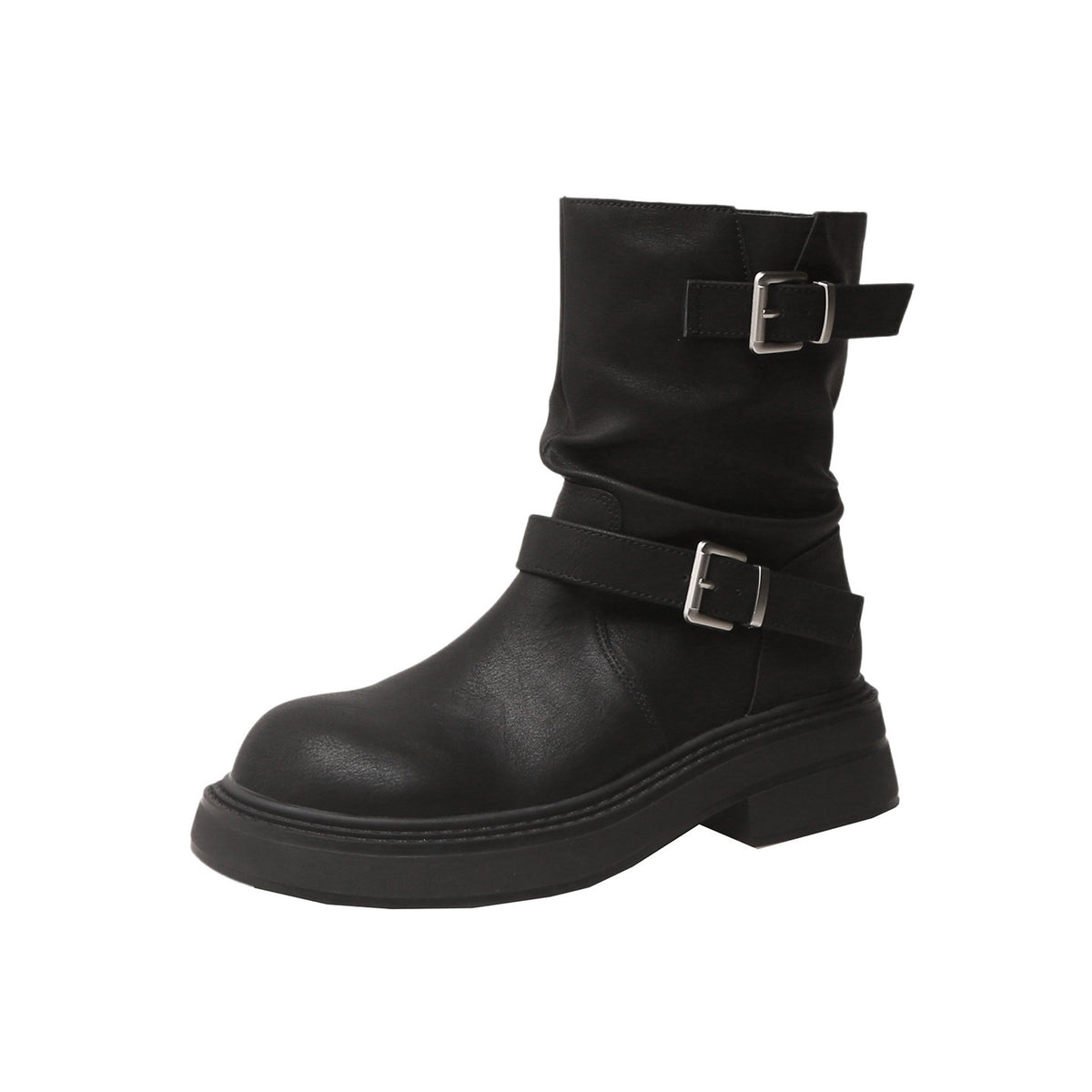 Buckle Block-Heel Boots