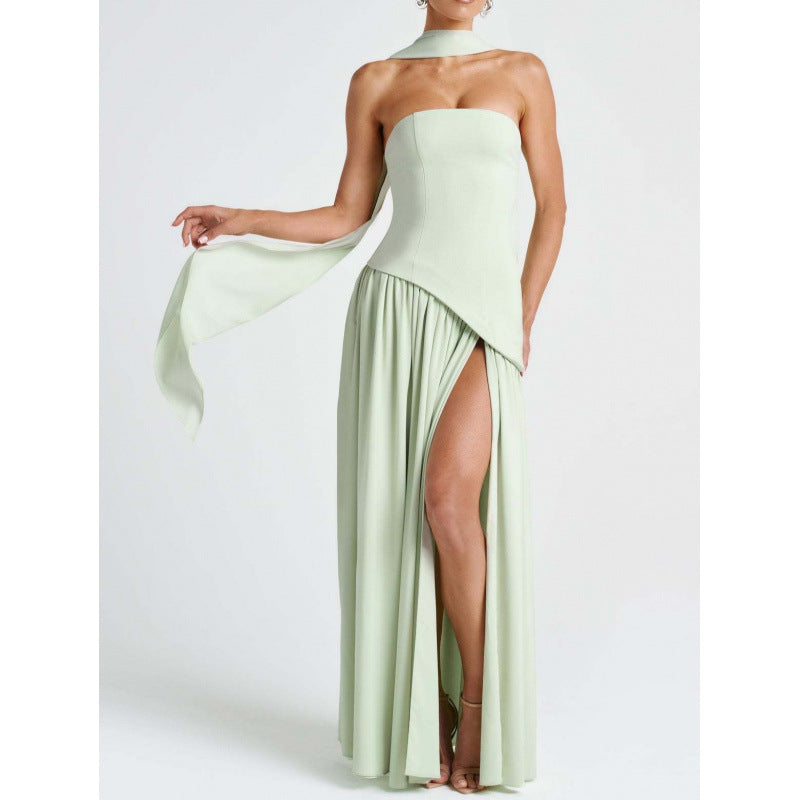 Strapless Slit Maxi Dress