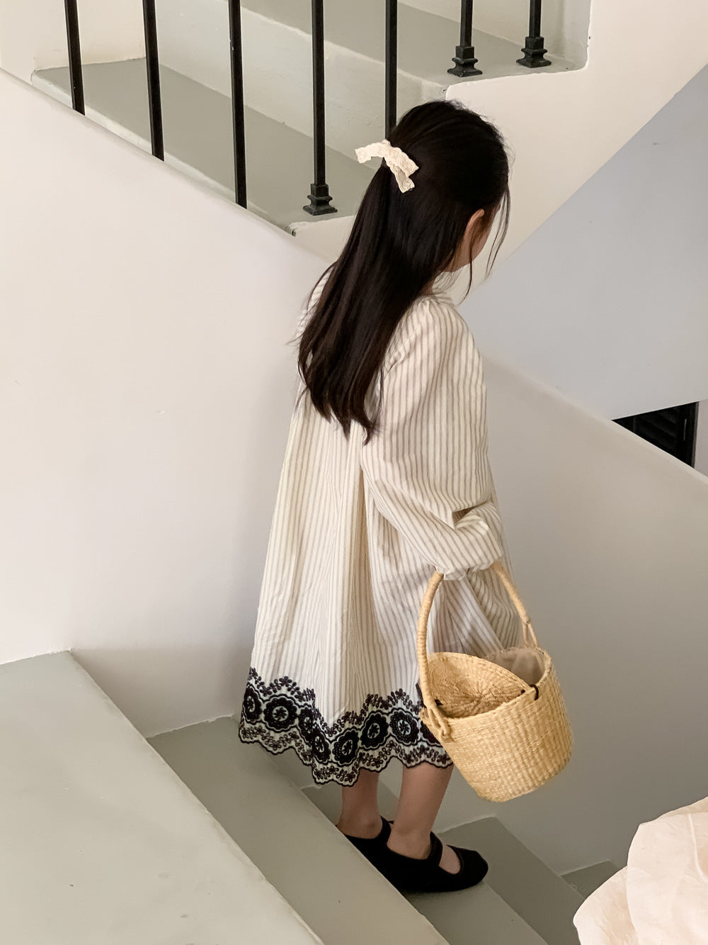 Girls' Striped Tie-Waist Embroidered Skirt