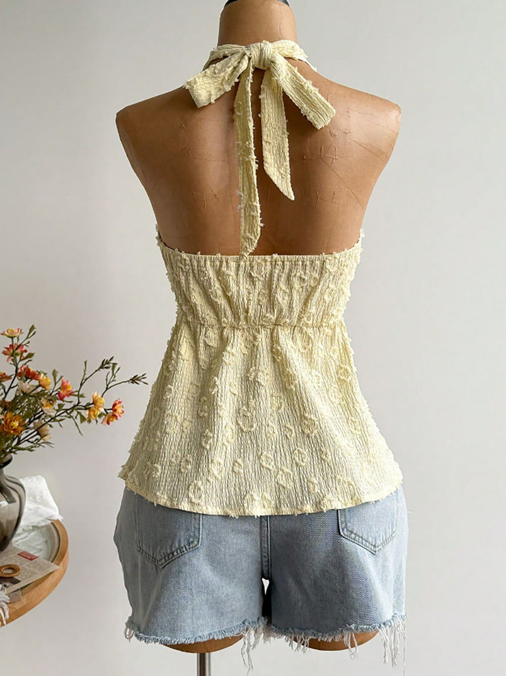 Textured Lace Trim Halter Top