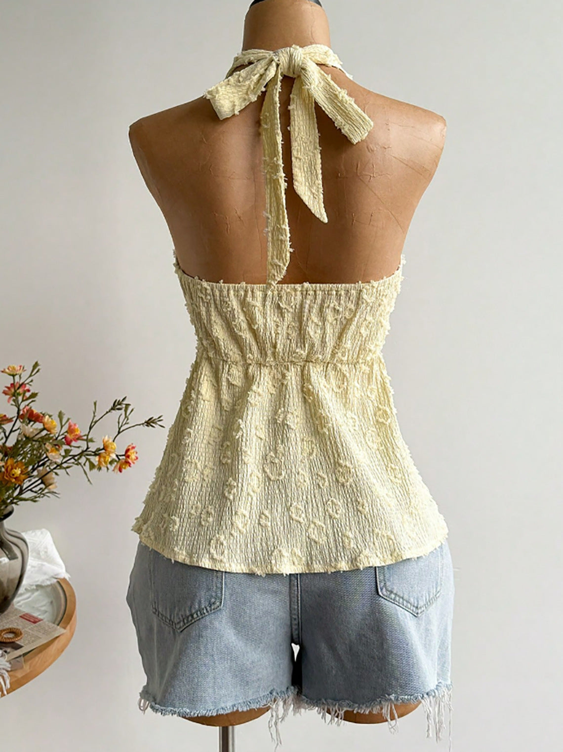 Textured Lace Trim Halter Top